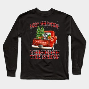 Christmas Irish Wolfhound Through The Snow Dog Santa Truck Tree Long Sleeve T-Shirt